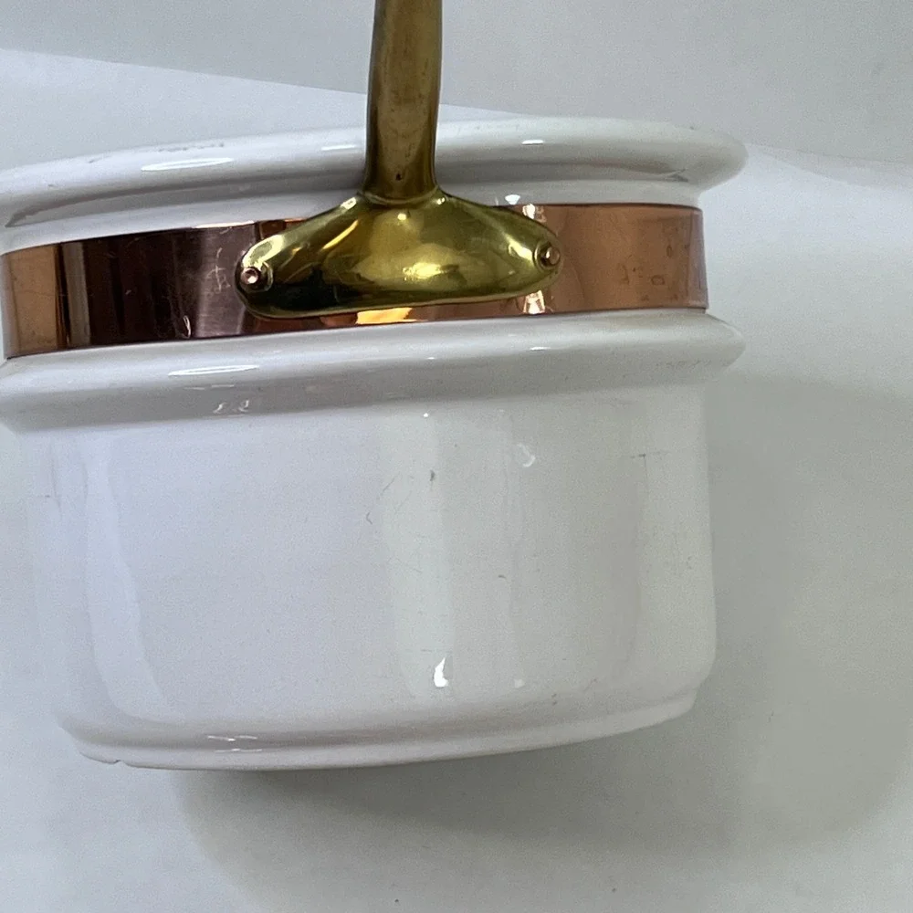 Vintage Copper Clad Double Boiler Porcelain Insert Brass Handles Outeiro 889